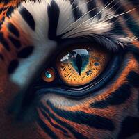 Auge von ein Tiger. Nahansicht. 3d Wiedergabe., ai generativ Bild foto