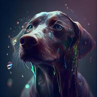 Digital Illustration von ein Zeiger Hund mit bunt Tröpfchen, ai generativ Bild foto