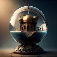 Schnee Globus mit taj Mahal im das Mitte. 3d Wiedergabe, ai generativ Bild foto