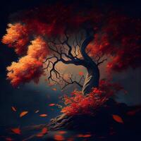 Herbst Baum mit rot Blätter im das Wald. Digital malen., ai generativ Bild foto