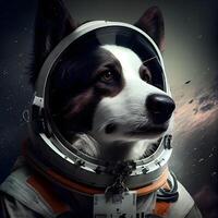 Astronaut Hund im ein Raumanzug gegen das Nacht Himmel., ai generativ Bild foto