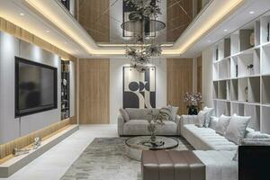 Leben Zimmer Aussicht modern Luxus 3d Rendern Zimmer Innere Design foto