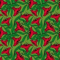 Nahtloses asymmetrisches grafisches Muster aus roten Blumen auf grünem Hintergrund, Texter, Design foto