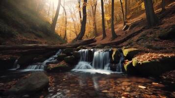 Wasserfall im Herbst. Illustration ai generativ foto