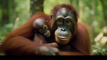 Orang-Utan Mutter und Kind. Illustration ai generativ foto