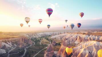 Luft Luftballons auf Berg. Illustration ai generativ foto