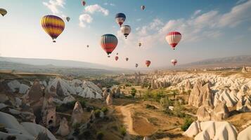 Luft Luftballons auf Berg. Illustration ai generativ foto