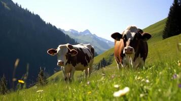 Kühe im Alpen. Illustration ai generativ foto