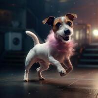 Jack Russell Hund im ein Licht Rosa Ballett Rock ist Tanzen mögen ein Ballerina, Illustration ai generativ foto