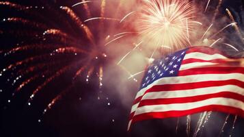 USA Unabhängigkeit Tag Hintergrund mit Feuerwerk. Illustration ai generativ foto