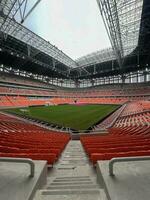 Konstruktion von Neu Tribun Fußball Stadion zum demnächst Indonesien Team. Jakarta International Stadion im das Norden Jakarta. Jakarta, Indonesien, Juni 21 2022 foto