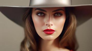 Mode Frau mit rot Lippen. Illustration ai generativ foto