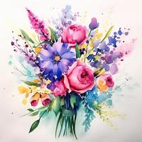 Aquarell Blume Strauß. Illustration ai generativ foto