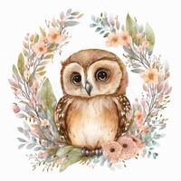 süß Aquarell Baby Eule. Illustration ai generativ foto