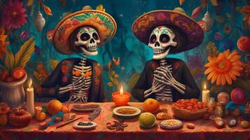 Tag von das tot, dia de los Muertos. Illustration ai generativ foto