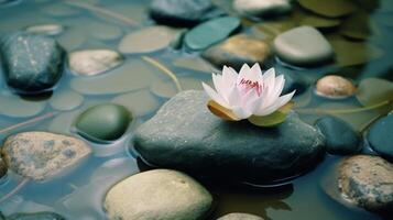 Lotus Blume Stein Hintergrund. Illustration ai generativ foto