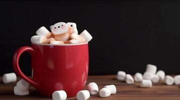 heiß Schokolade Becher mit geschmolzen Marshmallows Schneemann Illustration ai generativ foto