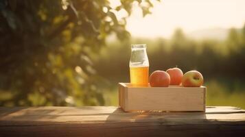 Apfel Saft im Garten. Illustration ai generativ foto