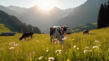 Kühe im Alpen. Illustration ai generativ foto