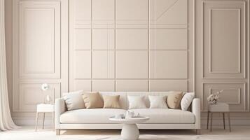 Beige minimal Sofa Hintergrund. Illustration ai generativ foto