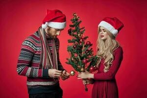 Maschine Frau Weihnachten Baum Spielzeuge Romantik Spaß foto