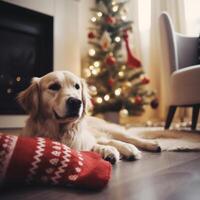 gemütlich Hund mit Socken. Illustration ai generativ foto