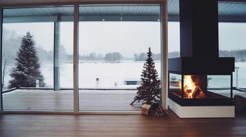 See Haus im Winter. Illustration ai generativ foto