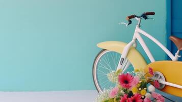 Fahrrad mit Blumen. Illustration ai generativ foto