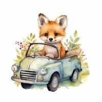 süß Aquarell Baby Tier im Wagen. Illustration ai generativ foto