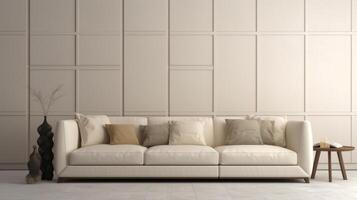 Beige minimal Sofa Hintergrund. Illustration ai generativ foto