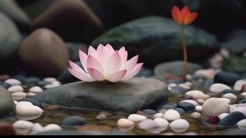 Lotus Blume Stein Hintergrund. Illustration ai generativ foto