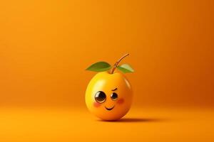 komisch Mango Charakter auf Orange Hintergrund. 3d machen Illustration. generativ ai foto