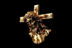 golden Kreuz von Jesus Christus gekreuzigt. Religion und Christentum Konzept. ai generiert foto