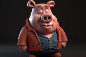 komisch süß wenig Bauernhof Schwein 3d Karikatur Charakter. ai generiert foto