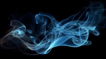 Blau Rauch bewirken abstrakt auf schwarz Hintergrund ,generativ ai foto