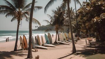 Aussicht von tropisch Strand Surfen Stelle ,generativ ai foto