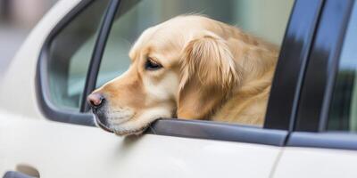 Hund süß suchen aus das Fenster, generativ ai foto