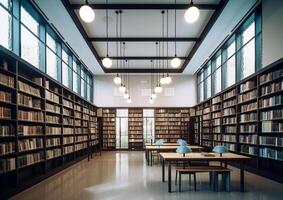 Innen- oder Innere modern Bibliothek mit generativ ai foto