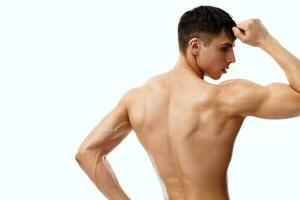 Muskel Kerl Bizeps Bodybuilder Fitness nackt Torso zurück Aussicht foto