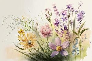 Aquarell bunt Blumen Hintergrund, generativ ai. foto