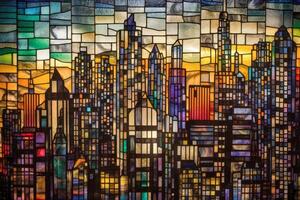 ein befleckt glas Stadt Hintergrund erstellt mit generativ ai Technologie. foto
