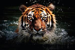 ein schließen oben Porträt von faszinierend Tiger Fotografie erstellt mit generativ ai Technologie. foto