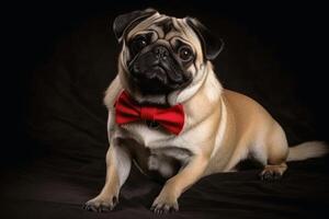 Porträt von ein süß Mops Hund tragen ein Krawatte erstellt mit generativ ai Technologie. foto