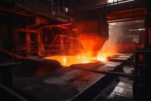 heiß Flüssigkeit Eisen im das Stahl Industrie erstellt mit generativ ai Technologie. foto