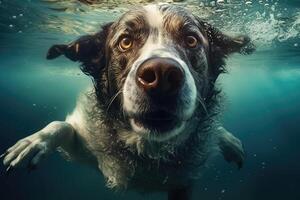 süß Hund Schwimmen unter Wasser. generativ ai . ai generiert foto