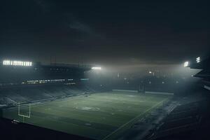 ein Fußball Stadion beim Nacht . generativ ai foto