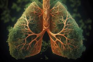 3d Lunge erstellt mit Geäst und Blätter. generativ ai foto