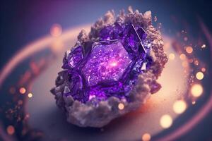 Amethyst drusen Kristall. Magie Edelsteine zum esoterisch spirituell üben, Heilung, Hexerei, Reiki Therapie. generativ ai Illustration foto