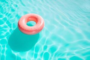 aufblasbar Rosa Ring schwebend im Blau Schwimmen Schwimmbad. generativ ai Illustration foto