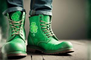 Grün Kobold Schuhe zum st. Patrick's Tag Feier während irisch Ferien im Irland. generativ ai Illustration foto